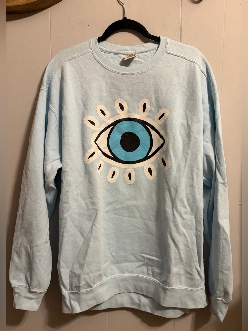Comfort Colors Light Blue Crewneck Sweatshirt with Eye Graphic